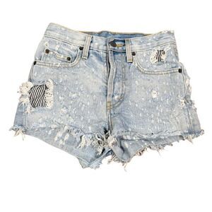 CARMAR Distressed Denim Shorts Button Fly Light Wash Size 23